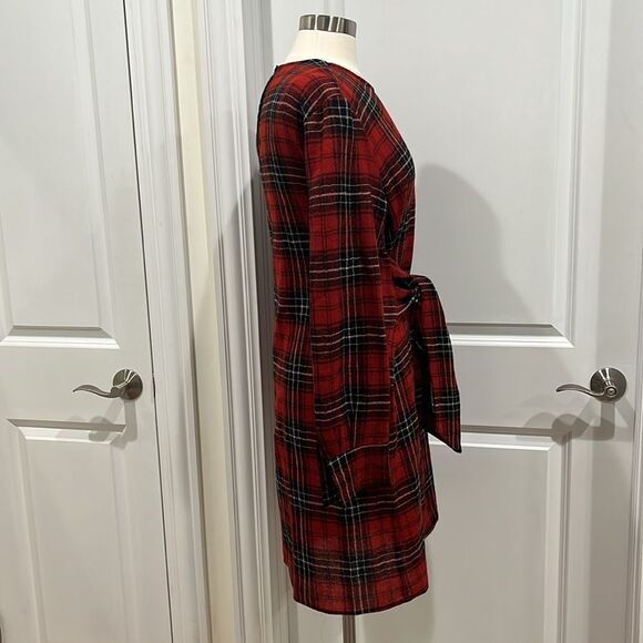 Amour Vert Sasha Plaid 100% Wool Dress Red & Black Size Large Made in the USA - Picture 4 of 13